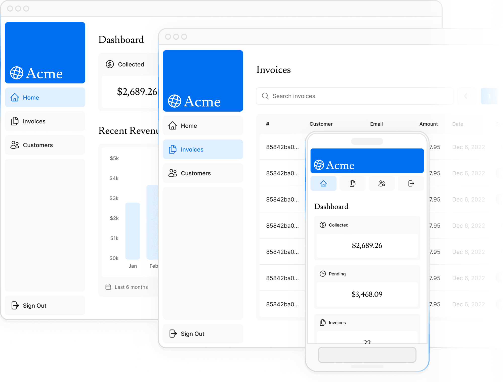 Screenshots of the fashboard project showing desktop version